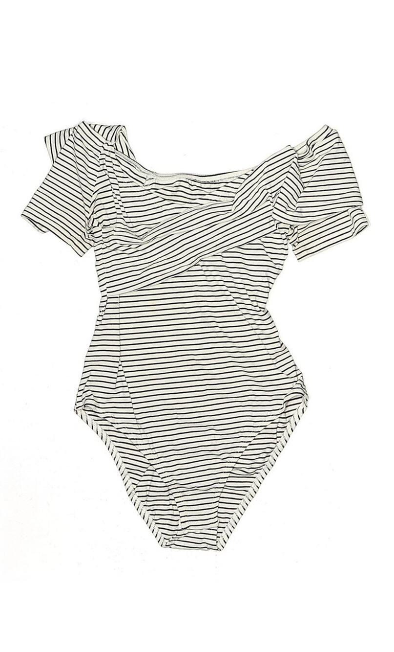 Back And White Striped Off Shoulder Bodysuit Women’s Size Medium